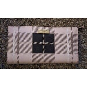 Kate Spade New York Folding Snap Slim Wallet Pink And Black Plaid